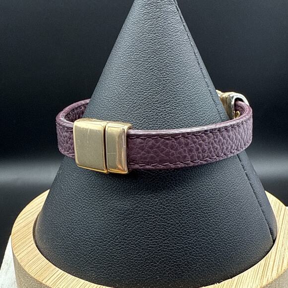 Slide Bracelet 7" Gold Silver Tone Crystal Charms Magnetic Purple Band Bangle - Picture 4 of 9